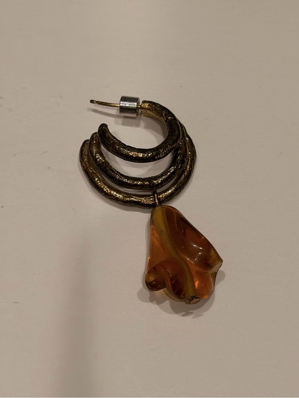 Vintage handcrafted brown gold earrings, single